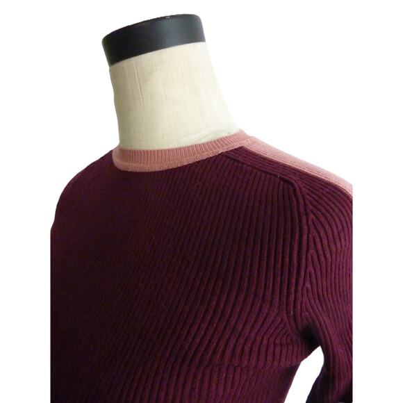 Zara color block knit long sleeve top Burgundy and Pink Size Small - Picture 4 of 5